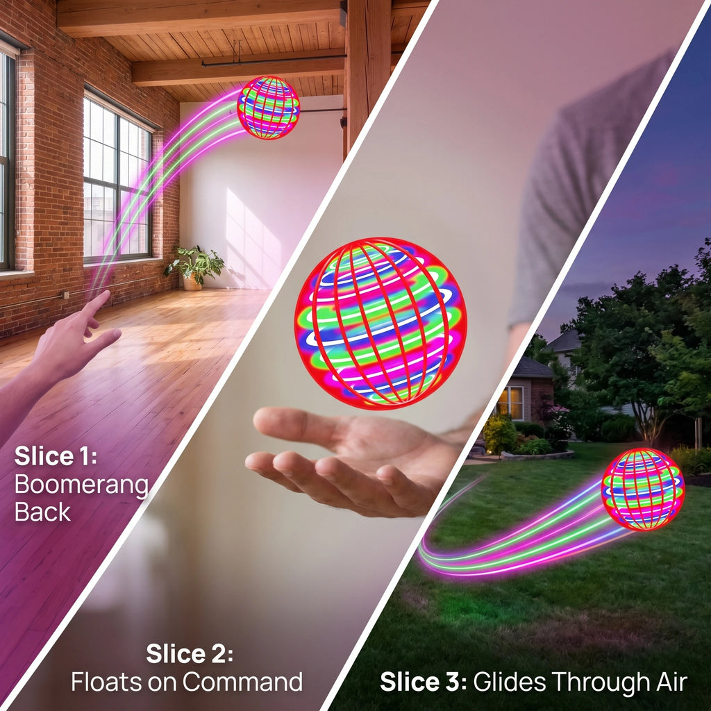 Boule Volante LED – Orbe Gyroscopique Anti-Gravité, Boomerang Automatique