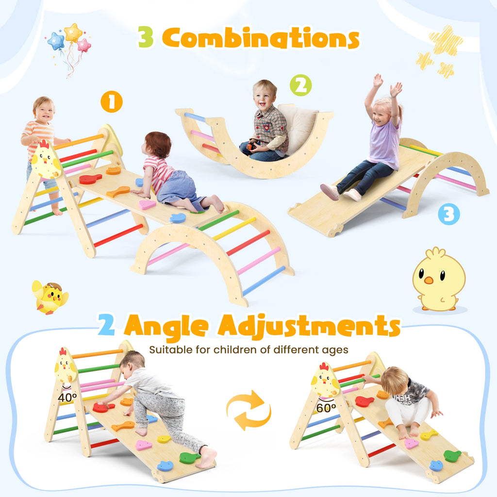 Triangle d'escalade Montessori avec rampe en bois